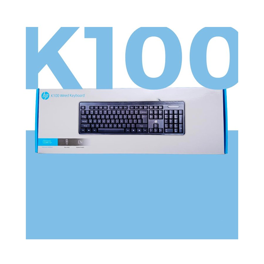 HP K100 Wired USB Standard Desktop Keyboard (Blue Black)
