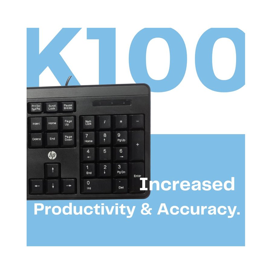 HP K100 Blue Black Wired USB Standard Desktop Keyboard for PC and Laptop Preview-2