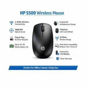 HP S500 Ambidextrous Optical Mouse (2.4GHz Wireless, Black)