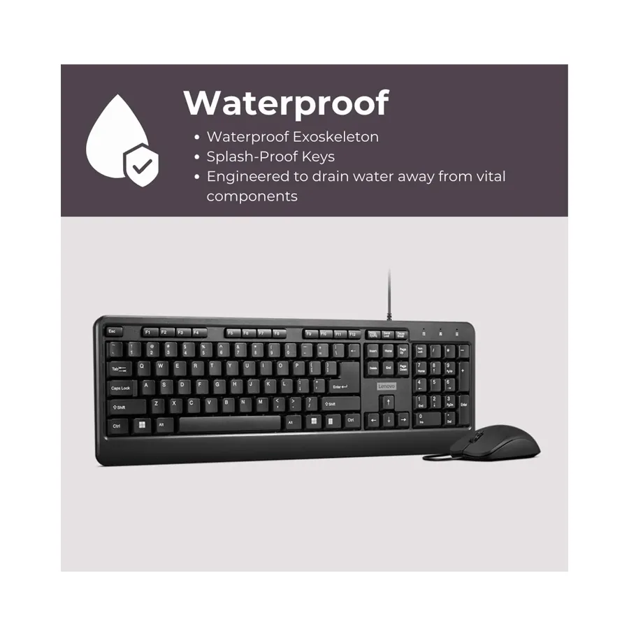 Lenovo 160 Black Wired USB Full Size Keyboard and 1600 DPI Optical Mouse Combo Preview-5