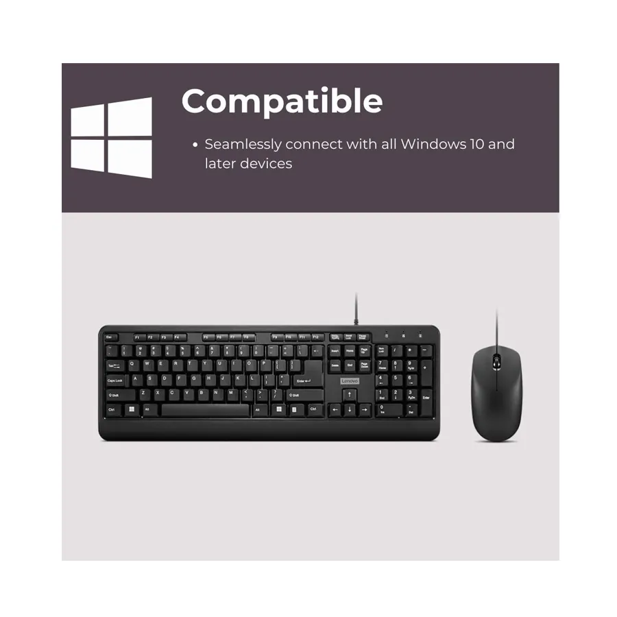 Lenovo 160 Black Wired USB Full Size Keyboard and 1600 DPI Optical Mouse Combo Preview-6