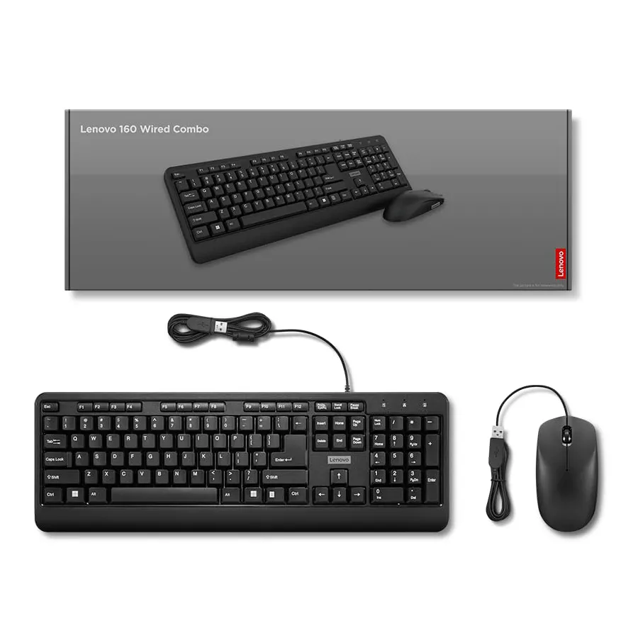 Lenovo 160 Black Wired USB Full Size Keyboard and 1600 DPI Optical Mouse Combo Preview-8