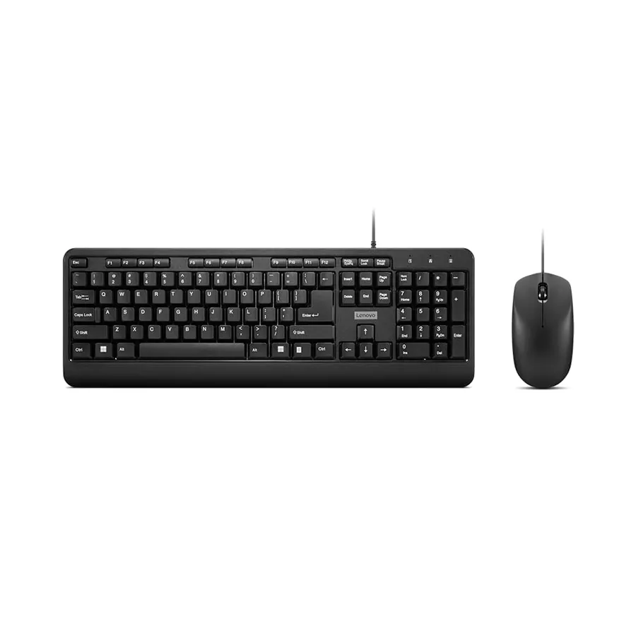 Lenovo 160 Black Wired USB Full Size Keyboard and 1600 DPI Optical Mouse Combo