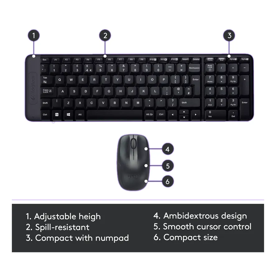 Logitech MK220 Wireless Keyboard & Mouse Combo (Black)